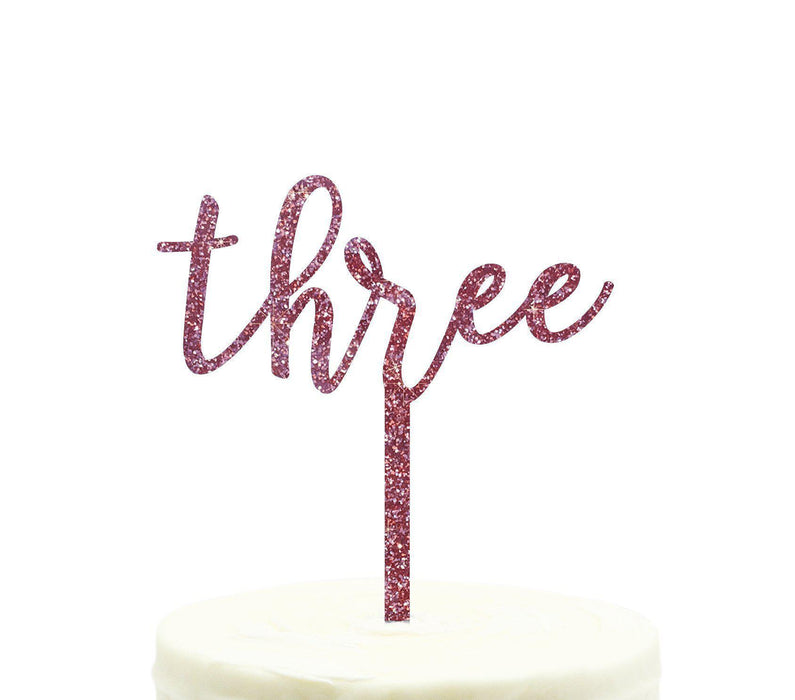 Script Number Glitter Acrylic Birthday Cake Toppers-Set of 1-Andaz Press-Pink-Three-