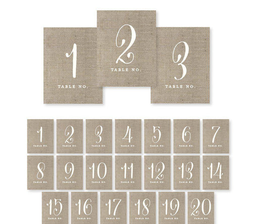 Shabby Chic Country Burlap Table Numbers-Set of 20-Andaz Press-1-20-