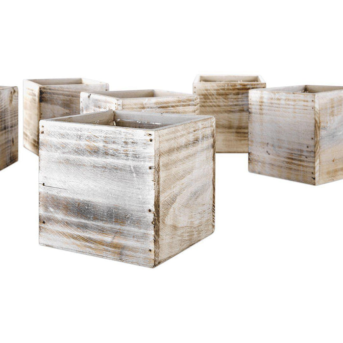Shabby White Square Wood Vases-Set of 6-Koyal Wholesale-6" x 6"-