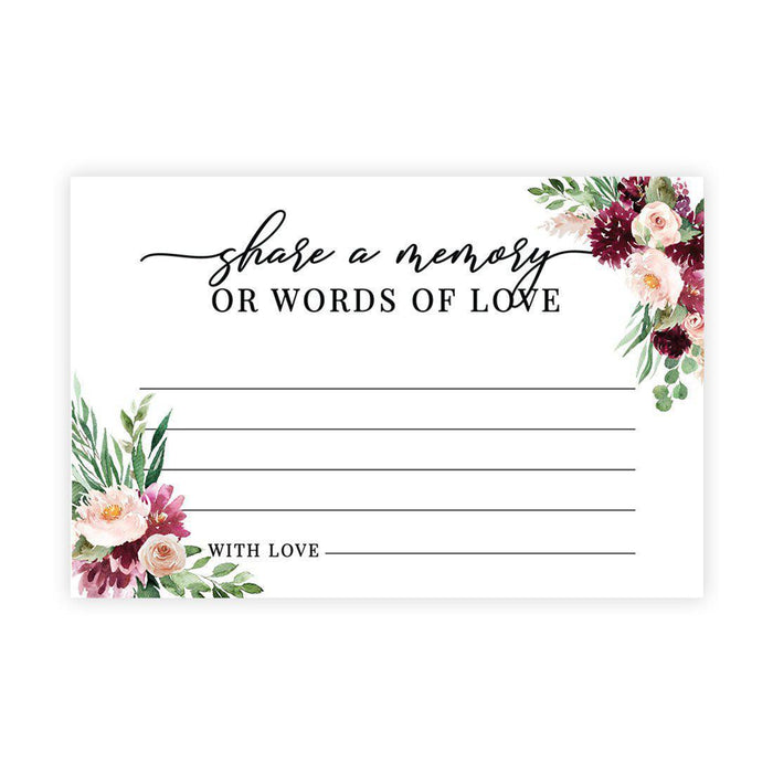 Share a Memory Cards, Cards for Wedding, Celebration of Life, Life Memories Design 1-Set of 52-Andaz Press-Burgundy Fall Florals-