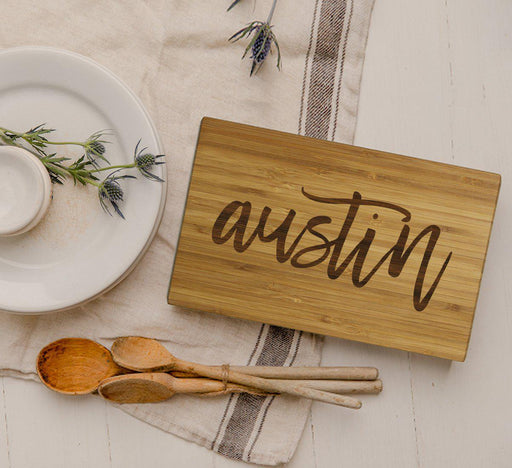 Small Engraved City Country Bamboo Wood Cutting Board, Calligraphy-Set of 1-Andaz Press-Austin-