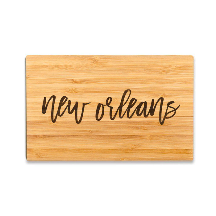 Small Engraved City Country Bamboo Wood Cutting Board, Calligraphy-Set of 1-Andaz Press-New Orleans-