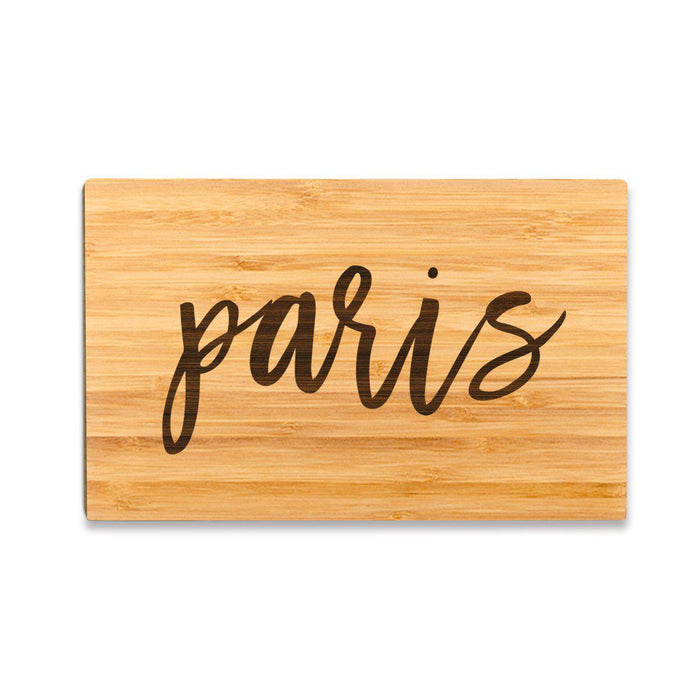 Small Engraved City Country Bamboo Wood Cutting Board, Calligraphy-Set of 1-Andaz Press-Paris-