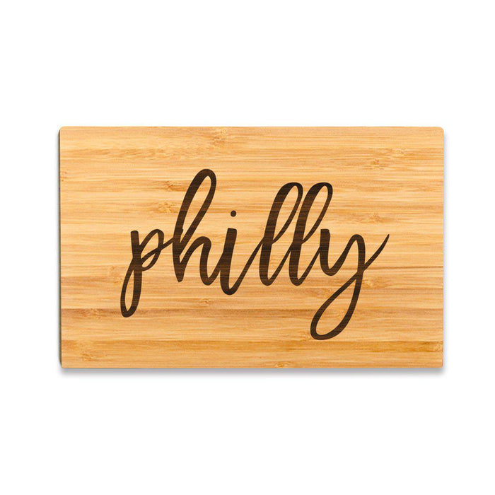 Small Engraved City Country Bamboo Wood Cutting Board, Calligraphy-Set of 1-Andaz Press-Philly-