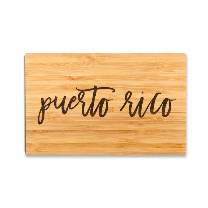 Small Engraved City Country Bamboo Wood Cutting Board, Calligraphy-Set of 1-Andaz Press-Puerto Rico-