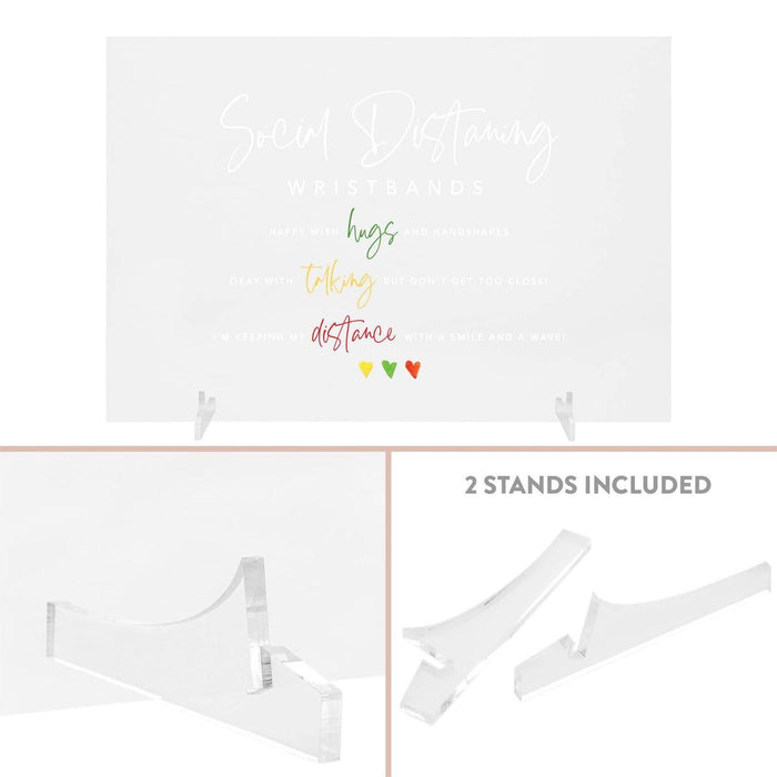 Social Distance Acrylic Wedding Party Signs, Social Distancing Wristbands, White Text With Yellow, Green, and Red Heart Design-Set of 1-Andaz Press-
