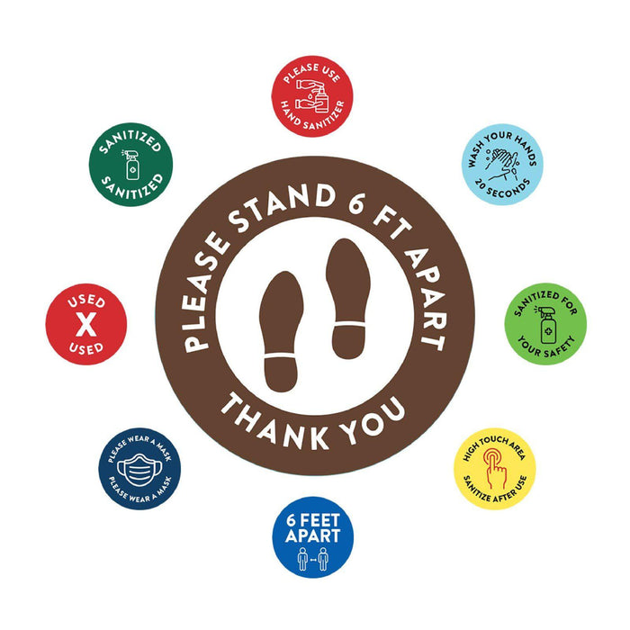 Social Distancing Round 6 Feet Apart Floor Stickers Business Signs, Vinyl Sticker Decals Part 1-Set of 50-Andaz Press-Thank You Brown-