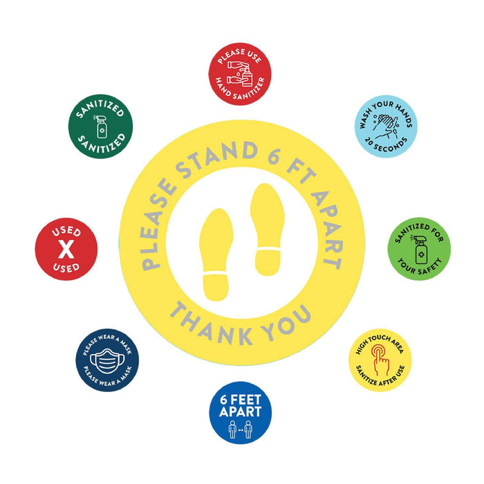 Social Distancing Round 6 Feet Apart Floor Stickers Business Signs, Vinyl Sticker Decals Part 1-Set of 50-Andaz Press-Thank You Yellow-