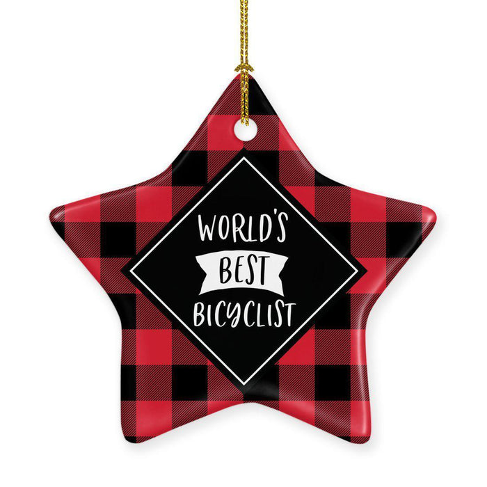 Sports Star Shaped Porcelain Christmas Tree Ornaments Collection 1-Set of 1-Andaz Press-Bicyclist-