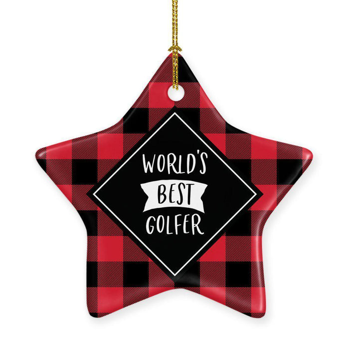 Sports Star Shaped Porcelain Christmas Tree Ornaments Collection 1-Set of 1-Andaz Press-Golfer-