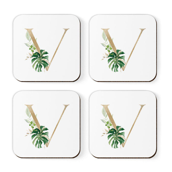 Square Coffee Drink Coasters Gift Set, Exotic Tropical Monogram-Set of 4-Andaz Press-V-
