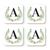 Square Coffee Drink Coasters Gift Set, Garden Green Monogram-Set of 4-Andaz Press-A-