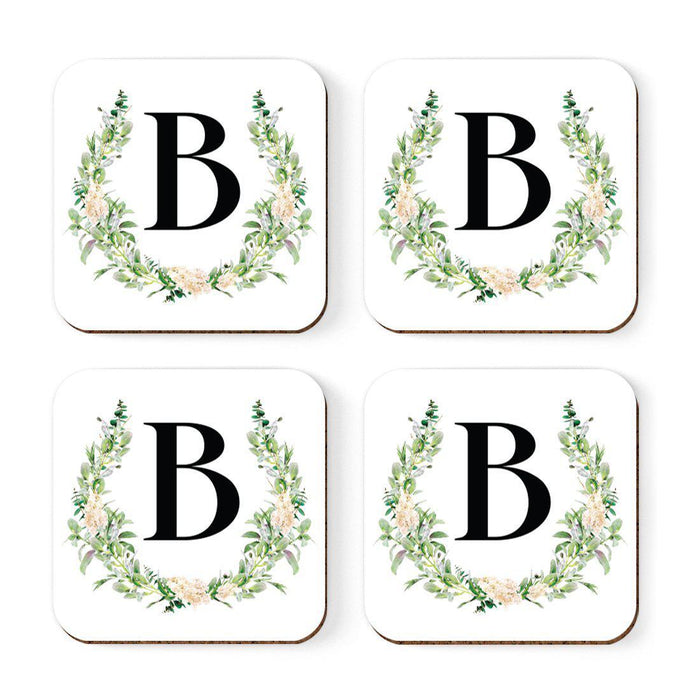 Square Coffee Drink Coasters Gift Set, Garden Green Monogram-Set of 4-Andaz Press-B-
