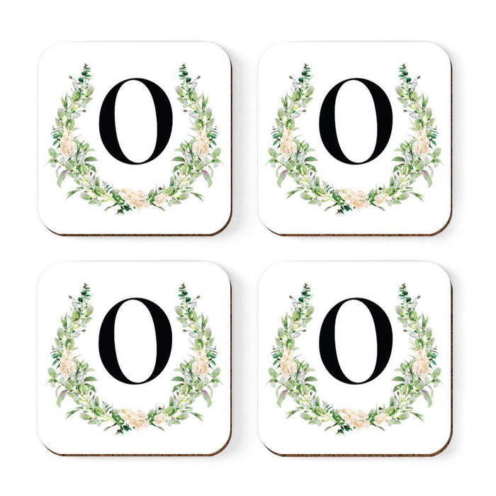 Square Coffee Drink Coasters Gift Set, Garden Green Monogram-Set of 4-Andaz Press-O-