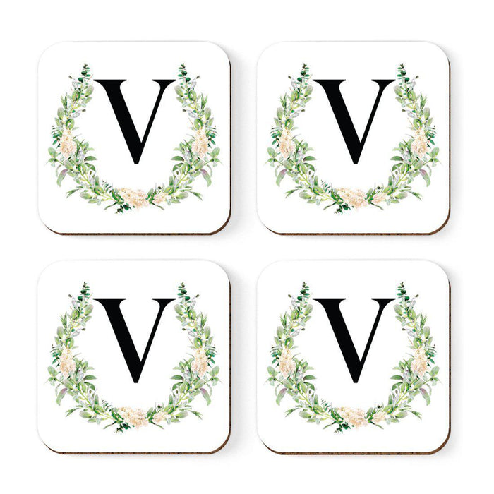 Square Coffee Drink Coasters Gift Set, Garden Green Monogram-Set of 4-Andaz Press-V-