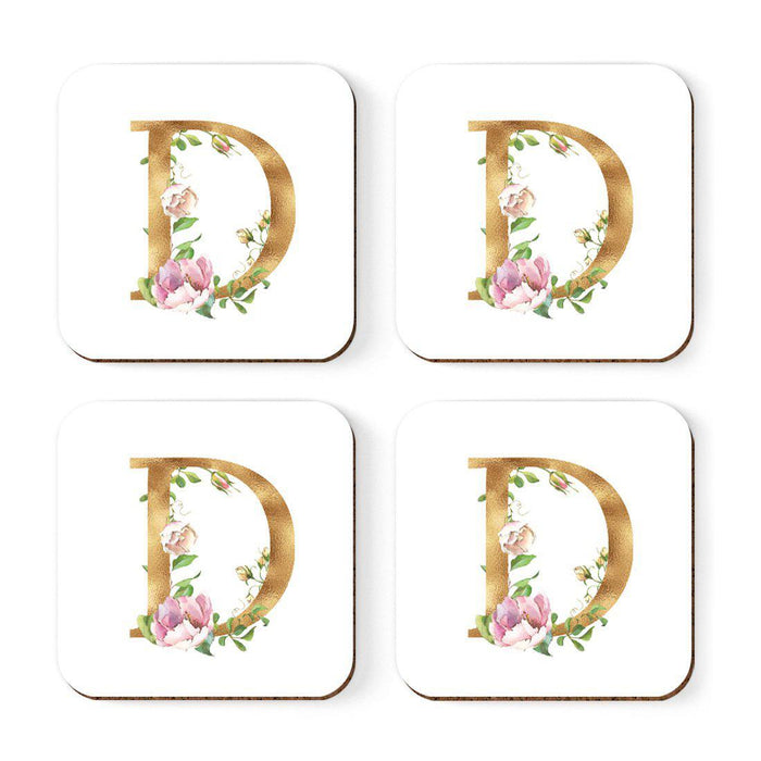 Square Coffee Drink Coasters Gift Set, Lush Bloom Monogram-Set of 4-Andaz Press-D-