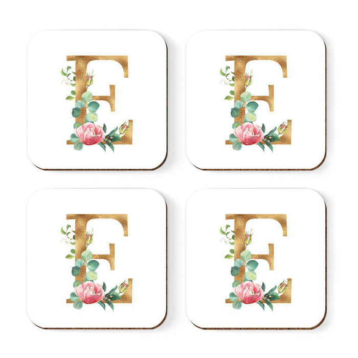 Square Coffee Drink Coasters Gift Set, Lush Bloom Monogram-Set of 4-Andaz Press-E-