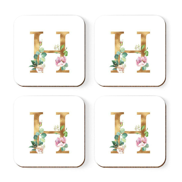 Square Coffee Drink Coasters Gift Set, Lush Bloom Monogram-Set of 4-Andaz Press-H-