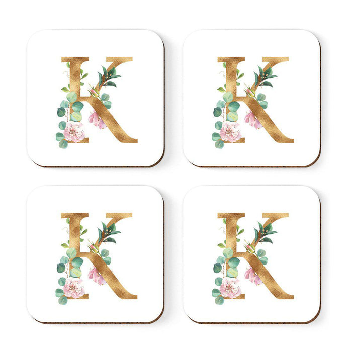 Square Coffee Drink Coasters Gift Set, Lush Bloom Monogram-Set of 4-Andaz Press-K-