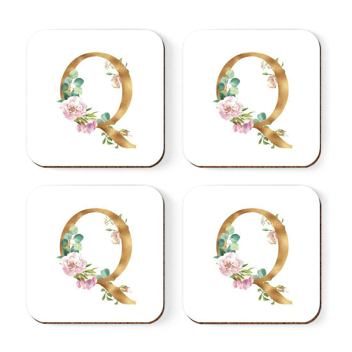 Square Coffee Drink Coasters Gift Set, Lush Bloom Monogram-Set of 4-Andaz Press-Q-