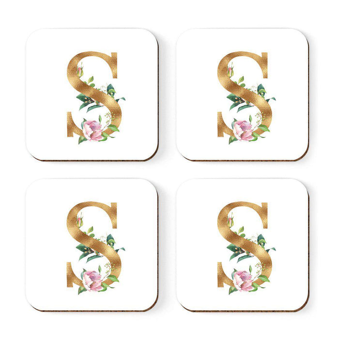 Square Coffee Drink Coasters Gift Set, Lush Bloom Monogram-Set of 4-Andaz Press-S-