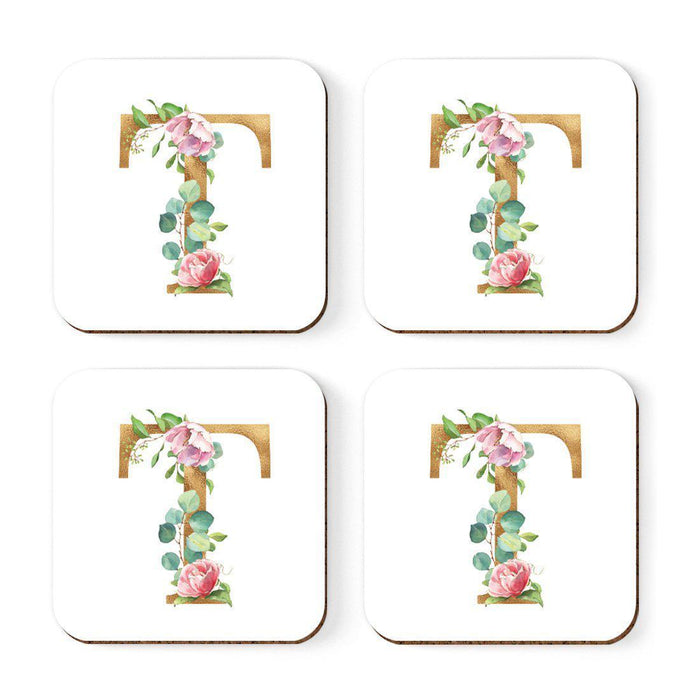Square Coffee Drink Coasters Gift Set, Lush Bloom Monogram-Set of 4-Andaz Press-T-