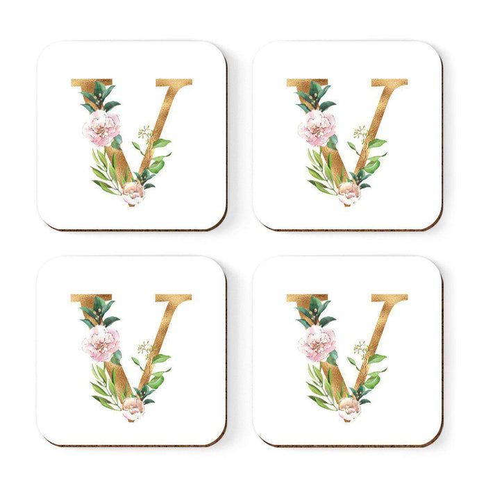 Square Coffee Drink Coasters Gift Set, Lush Bloom Monogram-Set of 4-Andaz Press-V-