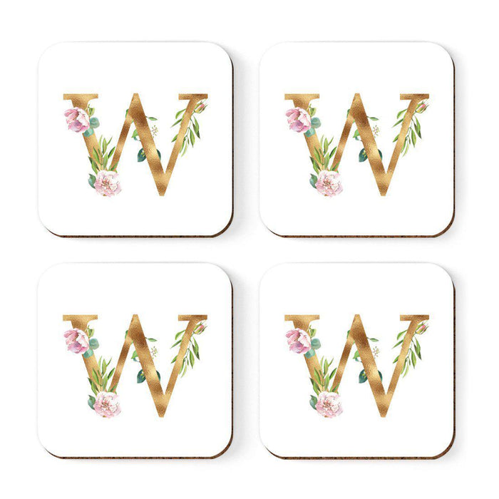 Square Coffee Drink Coasters Gift Set, Lush Bloom Monogram-Set of 4-Andaz Press-W-