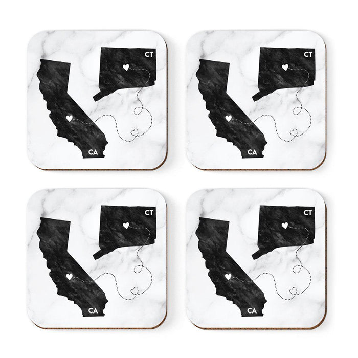 Square Coffee Drink Coasters Long Distance Gift, California-Set of 4-Andaz Press-Connecticut-