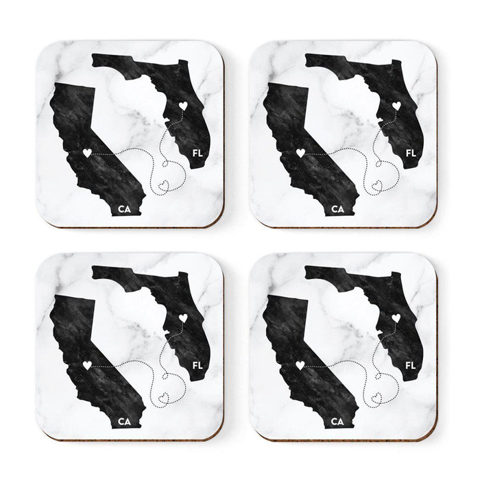Square Coffee Drink Coasters Long Distance Gift, California-Set of 4-Andaz Press-Florida-