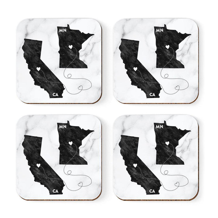 Square Coffee Drink Coasters Long Distance Gift, California-Set of 4-Andaz Press-Minnesota-