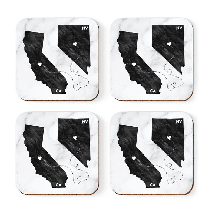 Square Coffee Drink Coasters Long Distance Gift, California-Set of 4-Andaz Press-Nevada-