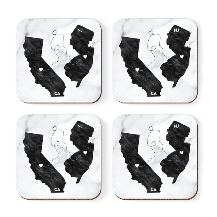 Square Coffee Drink Coasters Long Distance Gift, California-Set of 4-Andaz Press-New Jersey-