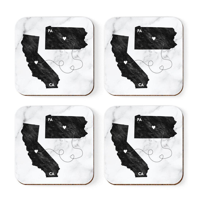 Square Coffee Drink Coasters Long Distance Gift, California-Set of 4-Andaz Press-Pennsylvania-