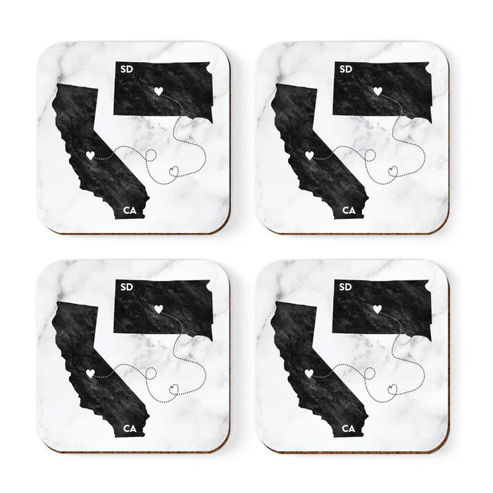 Square Coffee Drink Coasters Long Distance Gift, California-Set of 4-Andaz Press-South Dakota-