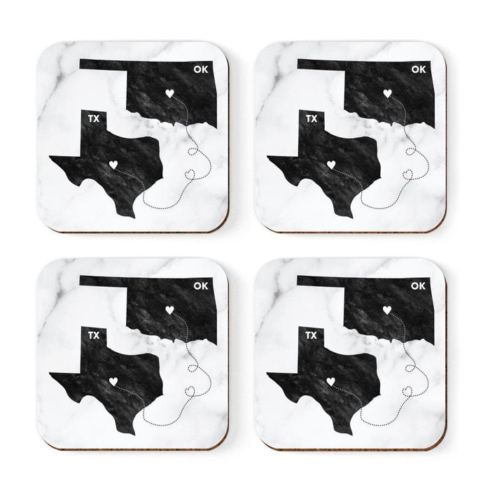 Square Coffee Drink Coasters Texas Long Distance Gift-Set of 4-Andaz Press-Oklahoma-