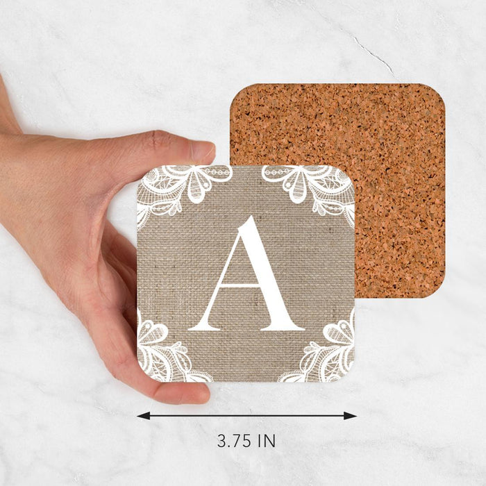 Square Coffee Drink Monogram Coasters Gift Set, Burlap Lace-Set of 4-Andaz Press-A-