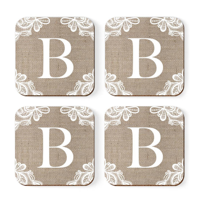 Square Coffee Drink Monogram Coasters Gift Set, Burlap Lace-Set of 4-Andaz Press-B-