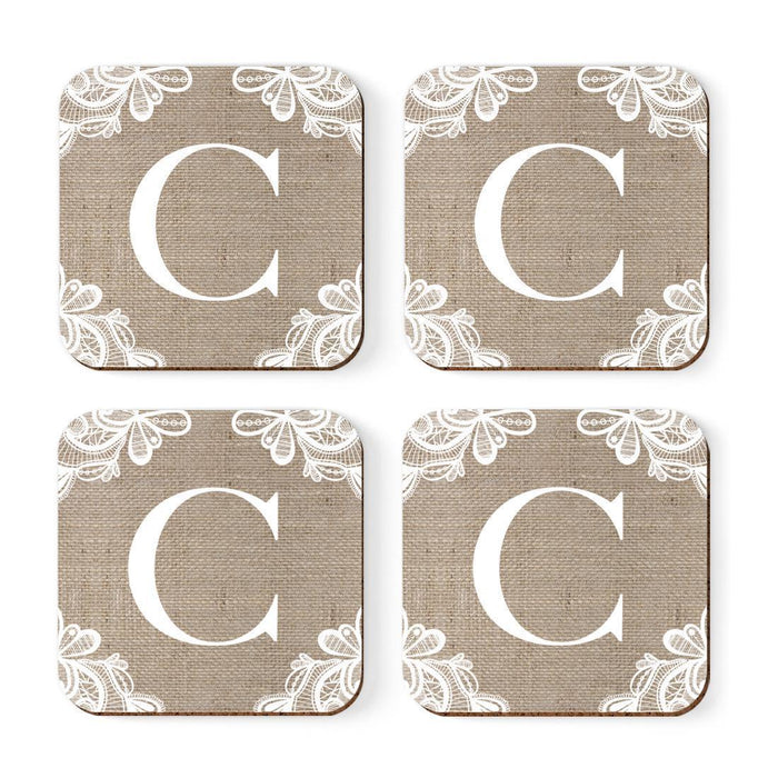 Square Coffee Drink Monogram Coasters Gift Set, Burlap Lace-Set of 4-Andaz Press-C-