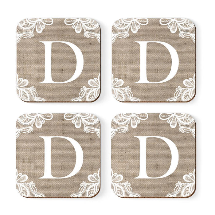 Square Coffee Drink Monogram Coasters Gift Set, Burlap Lace-Set of 4-Andaz Press-D-
