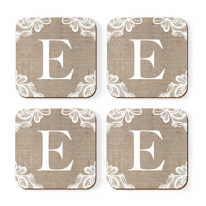 Square Coffee Drink Monogram Coasters Gift Set, Burlap Lace-Set of 4-Andaz Press-E-