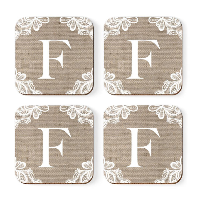 Square Coffee Drink Monogram Coasters Gift Set, Burlap Lace-Set of 4-Andaz Press-F-