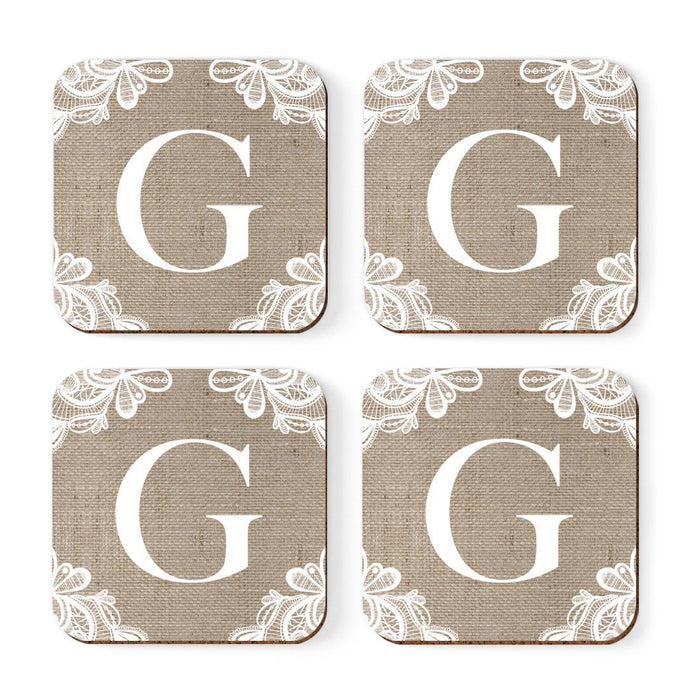 Square Coffee Drink Monogram Coasters Gift Set, Burlap Lace-Set of 4-Andaz Press-G-