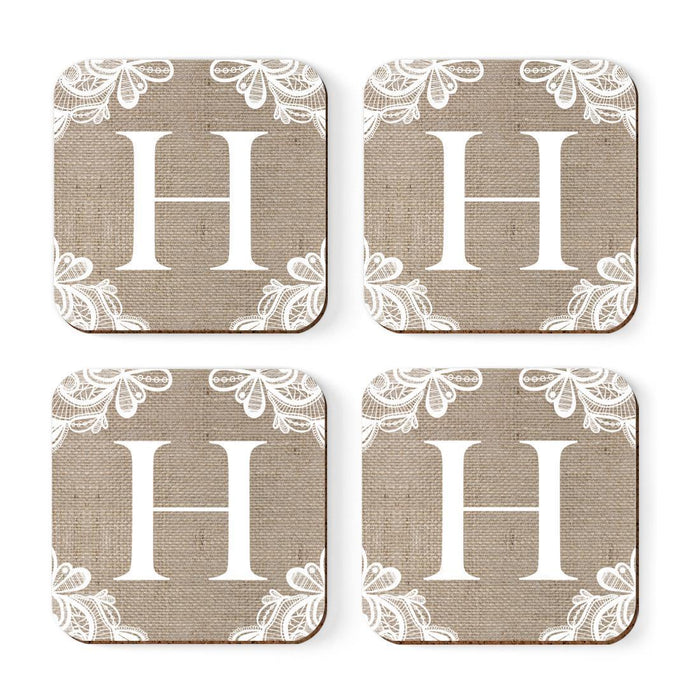 Square Coffee Drink Monogram Coasters Gift Set, Burlap Lace-Set of 4-Andaz Press-H-