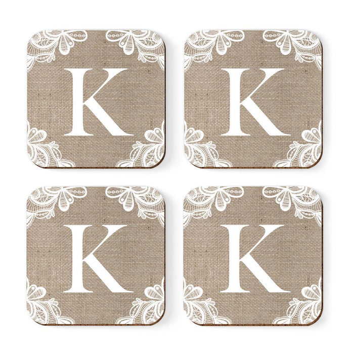 Square Coffee Drink Monogram Coasters Gift Set, Burlap Lace-Set of 4-Andaz Press-K-