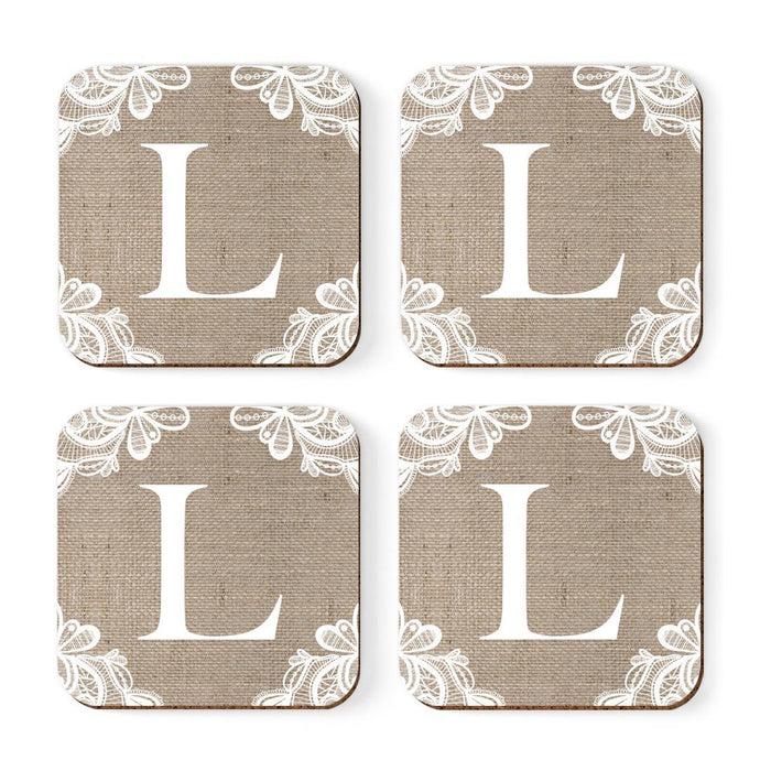 Square Coffee Drink Monogram Coasters Gift Set, Burlap Lace-Set of 4-Andaz Press-L-