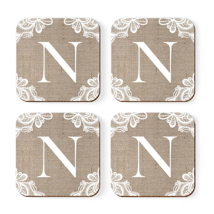 Square Coffee Drink Monogram Coasters Gift Set, Burlap Lace-Set of 4-Andaz Press-N-