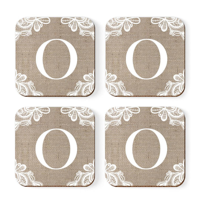 Square Coffee Drink Monogram Coasters Gift Set, Burlap Lace-Set of 4-Andaz Press-O-