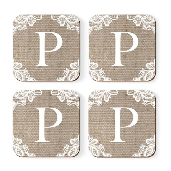 Square Coffee Drink Monogram Coasters Gift Set, Burlap Lace-Set of 4-Andaz Press-P-