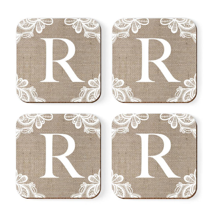 Square Coffee Drink Monogram Coasters Gift Set, Burlap Lace-Set of 4-Andaz Press-R-